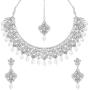 Aheli Matte Finish Traditional Indian Necklace Earrings Maang Tikka Set Wedding Party Bollywood Fashion Jewelry for Women