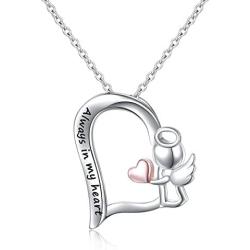 Sterling Silver Always in My Heart Fairy Angel Wing Memorial Necklace for Women Girlfriend Daughter