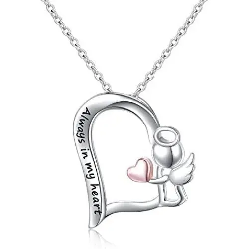 Sterling Silver Always in My Heart Fairy Angel Wing Memorial Necklace for Women Girlfriend Daughter