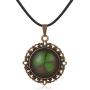 FM FM42 Vintage Style Real Irish Lucky Four Leaf Clover Round Pendant Necklace FN4082