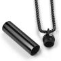 Personalized Sealed Cylinder Tube Locket Cremation Urn Necklace for Ashes Silver Black Engraving Capsule Tube Vial Pendant Ash Urns Keepsake Jewelry Memorial Necklaces with 22/24 inches Chain Link