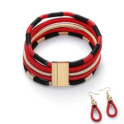 Barode Multilayer Tribal Choker Necklace Colorful Rope Weave African Necklaces Woven Chockers Chunky Statement Necklace and Earrings Set for Women