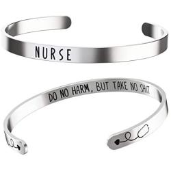 Nurse Bracelet - RN Gifts - Stainless Steel Bangle for Women – Silver cuff with stethoscope - inspirational mantra daily reminder – Christmas Birthday or Graduation gift