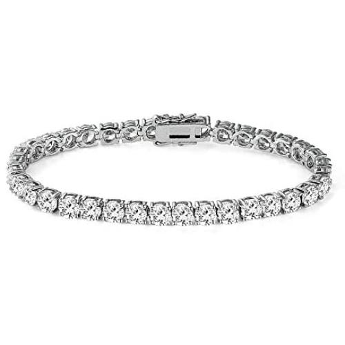 14k White Gold Plated Round Cut 5 Cubic Zirconia Tennis Bracelet 7.5 inch for Men and Women 14k White Gold Plated Round Cut 5 Cubic Zirconia Tennis Bracelet 7.5 inch for Men and Women