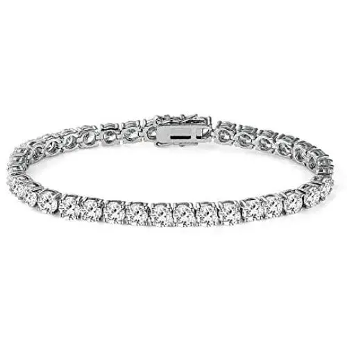 14k White Gold Plated Round Cut 5 Cubic Zirconia Tennis Bracelet 7.5 inch for Men and Women