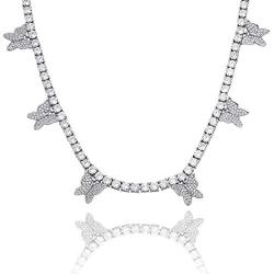 KMASAL Iced Out Bling Butterfly Choker Pendant Necklace 18K Gold Plated with 4mm Tennis Chain Hip Hop Lab Diamond Jewelry for Men Women