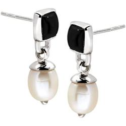 Silpada Black and White Natural Onyx and 8 mm Freshwater Cultured Pearl Drop Earrings in Rhodium over Silver