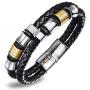 Feraco Men Leather Bracelet With Magnetic Clasp Double-Row Black Multilayer Leather Braided Cuff Wrap Wristbands , 8.66inch