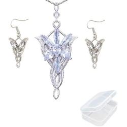 PPX Lord of The Ring Elven Leaf Aragorn Arwen Evenstar Pendant Chain Necklace Princess Chain and Earrings with Transparent Jewelry Box