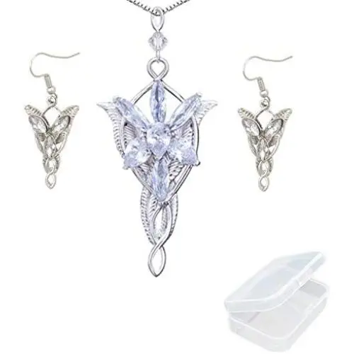 PPX Lord of The Ring Elven Leaf Aragorn Arwen Evenstar Pendant Chain Necklace Princess Chain and Earrings with Transparent Jewelry Box PPX Lord of The Ring Elven Leaf Aragorn Arwen Evenstar Pendant Chain Necklace Princess Chain and Earrings with Transparent Jewelry Box