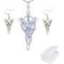 PPX Lord of The Ring Elven Leaf Aragorn Arwen Evenstar Pendant Chain Necklace Princess Chain and Earrings with Transparent Jewelry Box