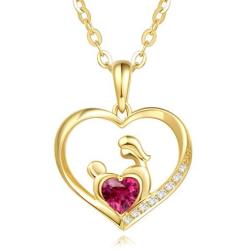 Agvana 14K Solid Real Yellow Gold Genuine Natural Garnet Diamond Mother Daughter Pendant Necklace Anniversary Birthday Gifts Fine Jewelry for Women Girls Mom Grandma Wife Daughter Her, 16+2 Inch