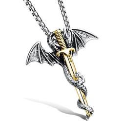 Fusamk Punk Animal Pendant Titanium Steel Sword Wing Dragon Necklace