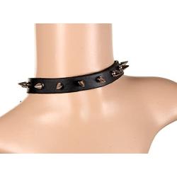 Flongo Gothic Black Rivet Leather Spiked Necklace Neckband Choker, Unisex Spike Studded Punk Rock Biker Wide Strap Leather Collar Necklace, Rivets Spiked Accent Leather Choker