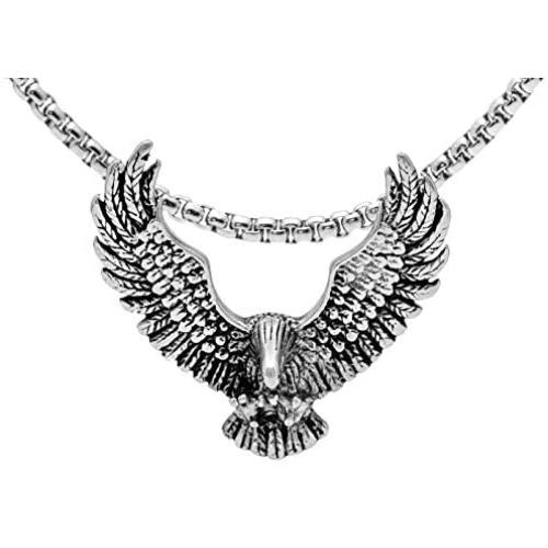 Xusamss Punk Rock Titanium Steel Wings Eagle Pendant Necklace,24inhes Link Chain