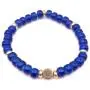 Mens Glass & Brass Stretch Bead Bracelet - Blue