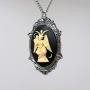 Real Metal Sitting Satanic Baphomet Cameo in Silver Finish Frame Necklace Pendant Ivory on Black