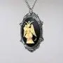Real Metal Sitting Satanic Baphomet Cameo in Silver Finish Frame Necklace Pendant Ivory on Black Real Metal Sitting Satanic Baphomet Cameo in Silver Finish Frame Necklace Pendant Ivory on Black