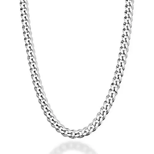 Miabella Solid 925 Sterling Silver Italian 5mm Diamond Cut Cuban Link Curb Chain Necklace for Women Men, 16, 18, 20, 22, 24, 26, 30 Inch Made in Italy