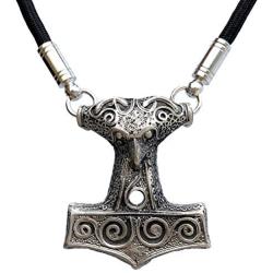 Viking Jewelry Celtic Norse Viking Mjölnir Mjolnir Crow Raven Skane Thors hammer Pewter Mens Pendant Necklace Talisman Charm Protection Amulet men W Stainless Steel tips Durable Nylon Rope Necklace