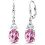 Gem Stone King 925 Sterling Silver Light Pink Created Sapphire Dangle Earrings For Women (6.00 Cttw, Oval 10X8MM)