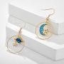 Star Moon Dangle Earrings for Girls Women Simple Earth Moon Charm Blue Drop Earrings