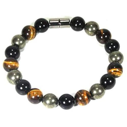Auras by Osiris Triple Protection Bracelet - Black Tourmaline- Tiger Eye - Pyrite - Luxury Jewelry - Durable Bracelets (7, Triple Protection)