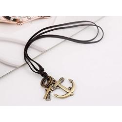 Injoy Jewelry Leather Pendant Necklace Vintage Anchor Cross Pendant Leather Cord Necklace Adjustable