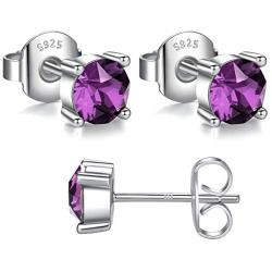 Swarovski Stud Earrings for Women - 925 Sterling Silver Crystal Earrings - Birthstone Earrings Studs for Girls - Amethyst Crystal From Swarovski By GoSparkling Allergy-Free Passed SGS Inspection