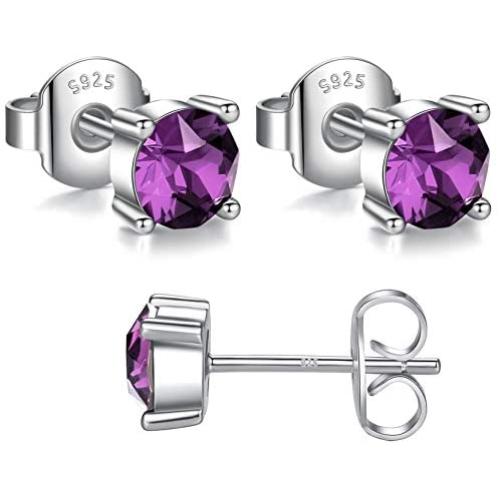 Swarovski Stud Earrings for Women - 925 Sterling Silver Crystal Earrings - Birthstone Earrings Studs for Girls - Amethyst Crystal From Swarovski By GoSparkling Allergy-Free Passed SGS Inspection