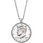 JFK Half Dollar Coin Silvertone Pendant Necklace