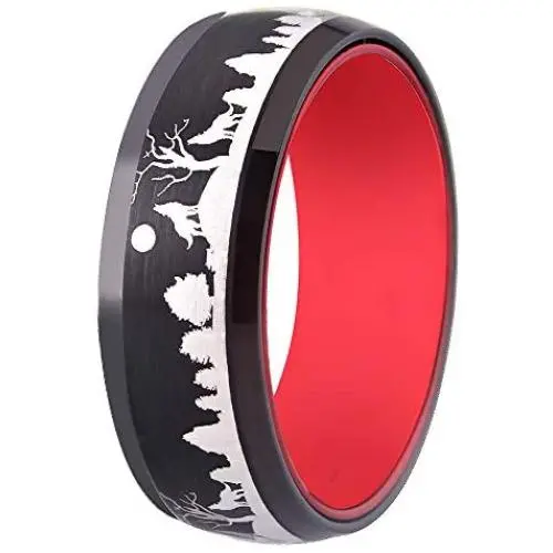 Cloud Dancer 8MM Width Red Black Tungsten Ring Matte Finish Beveled Edges Wedding Band Howling Wolf Wolves Landscape Scene Tungsten Ring -Free Customer Engraving Cloud Dancer 8MM Width Red Black Tungsten Ring Matte Finish Beveled Edges Wedding Band Howling Wolf Wolves Landscape Scene Tungsten Ring -Free Customer Engraving