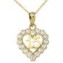 Elegant 10k Yellow Gold Quinceanera Open Heart Charm Pendant Necklace with Cubic Zirconia