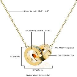 SOOYINN Interlocking Double Circles Necklace with “LOVE FOREVER” and Cubic Zirconia , Rose Gold | Gold | Silver Pendant Necklaces for Women and Girls Jewelry Gifts