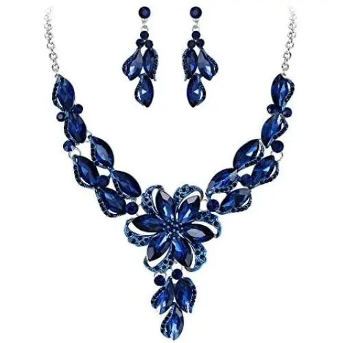 BriLove Womens Costume Fashion Crystal Peach Flower Enamel Statement Necklace Dangle Earrings Set BriLove Womens Costume Fashion Crystal Peach Flower Enamel Statement Necklace Dangle Earrings Set