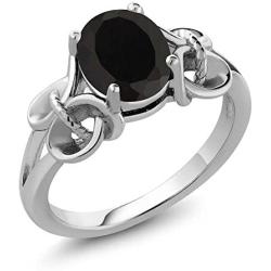 Gem Stone King 925 Sterling Silver Black Onyx Womens Engagement Ring (2.60 Cttw Oval 9X7MM Available 5,6,7,8,9)