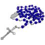 Catholic Rosary Necklace Round Dark Blue Crystal Beads Miraculous Medal & Cross Handmade Long Chaplet