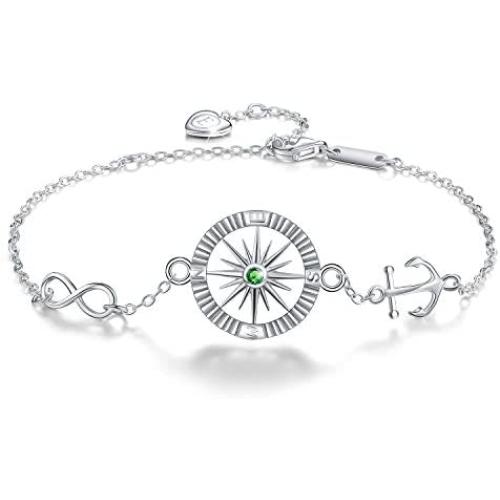 Esberry ✦Gifts for Mothers Day✦18K Gold Plated 925 Sterling Silver Bracelets Birthstone Set Rudder Shape Bracelets Birthday Gifts for Women Girls Mom Mother Wife Girlfriend