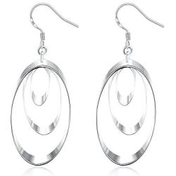 Sterling Silver Plated Oval Dangle for Women Teen Girls Silver Drop Earrings,with BuycitKy PU Jewelry Pouch