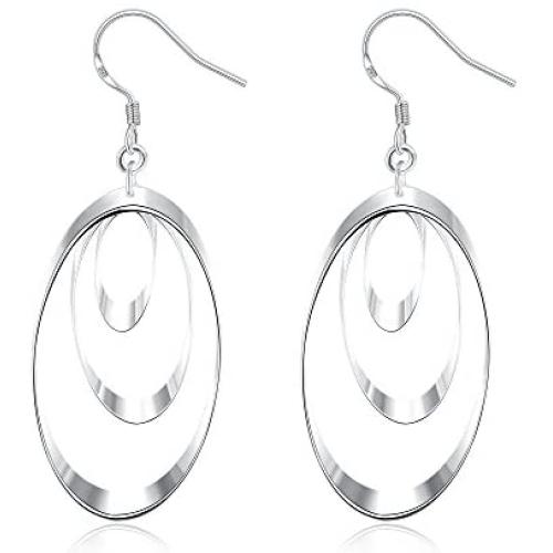 Sterling Silver Plated Oval Dangle for Women Teen Girls Silver Drop Earrings,with BuycitKy PU Jewelry Pouch