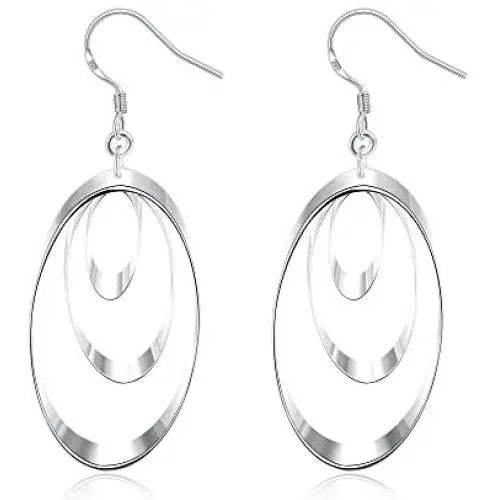 Sterling Silver Plated Oval Dangle for Women Teen Girls Silver Drop Earrings,with BuycitKy PU Jewelry Pouch Sterling Silver Plated Oval Dangle for Women Teen Girls Silver Drop Earrings,with BuycitKy PU Jewelry Pouch