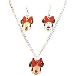 Porter Gallery USA Minnie Mouse Inspired Charm 16'' Necklace & Earrings Set Gift Boxed