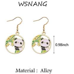 WSNANG Panda Earrings Panda Bear Eating Bamboo Leaf Dangle Earrings for Women Girls Panda Lover Gift