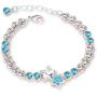 Star Tennis Bracelet for Women , Round Cut Crystal Simulated Aquamrine White Gold Plated Adjustable Chain Jewelry for Birthday Party Wedding Engagement Xmas Gift