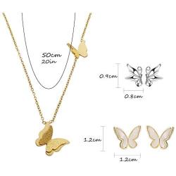 BQfife Butterfly Necklace for Women Originality Dainty Pendant Necklace Earrings Jewelry Set Gifts for Girls