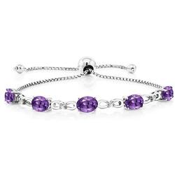 Gem Stone King 925 Sterling Silver Purple Amethyst Women Adjustable Tennis Bracelet (3.75 Ct)