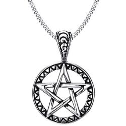 Stainless Steel Powerful Pentacle Necklaces Pentagram, Wicca Traditional Seal of Solomon Pendant, 23.5 Inch Curb Chain