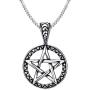 Stainless Steel Powerful Pentacle Necklaces Pentagram, Wicca Traditional Seal of Solomon Pendant, 23.5 Inch Curb Chain