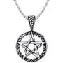 Stainless Steel Powerful Pentacle Necklaces Pentagram, Wicca Traditional Seal of Solomon Pendant, 23.5 Inch Curb Chain