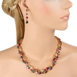 EVER FAITH Full Zircon Party Layer Tear Drop Necklace Earrings Set